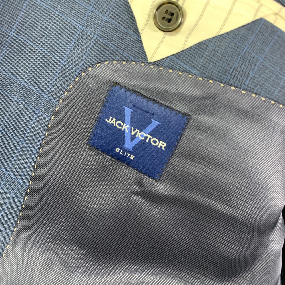 Jack Victor 2 Piece Suit Men 46L Blue Windowpane Wool Business Nepal CT - Picture 6 of 16